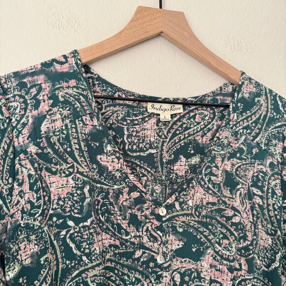 Indigo Rose Womens Green Maxi Dress Paisley 3/4 Sleeve Multicolor Size Large - Picture 2 of 12